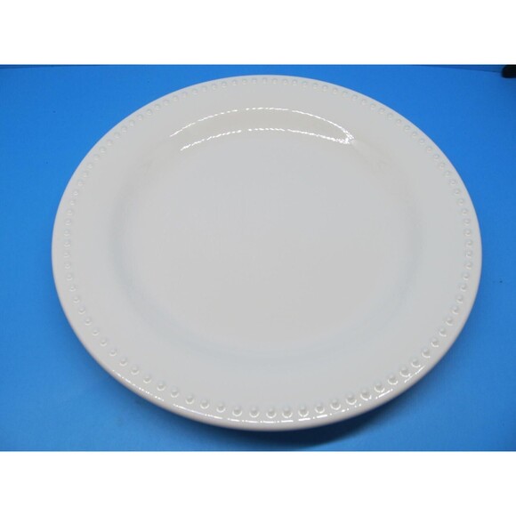 Pottery Barn Emma Off White 11 1/8" Beaded Rim Dinner Plate Portugal - Picture 8 of 8